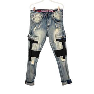 Smugglers Moon Jeans Mens 32/32 Cargo Pocket‎ Distressed Button Fly Skinny